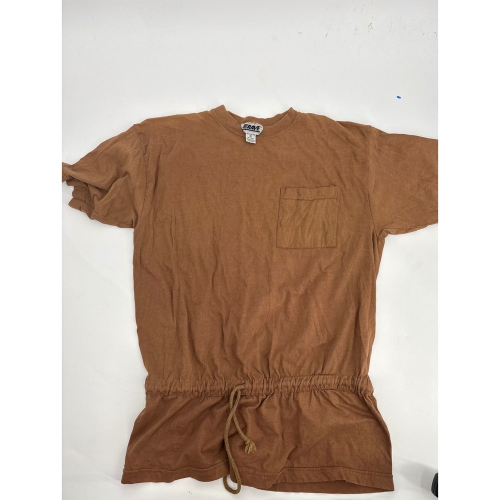 Vintage Rave Brown Short Sleeve Cotton Drawstring Waist Size Medium